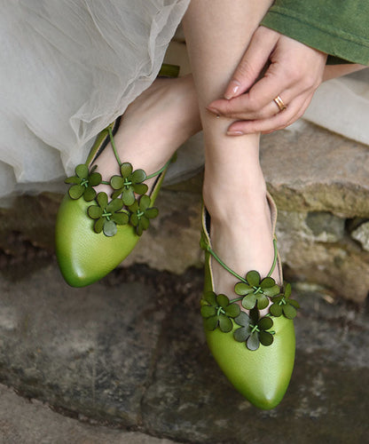Splicing Flat Shoes Pointed Toe Green Cowhide Leather