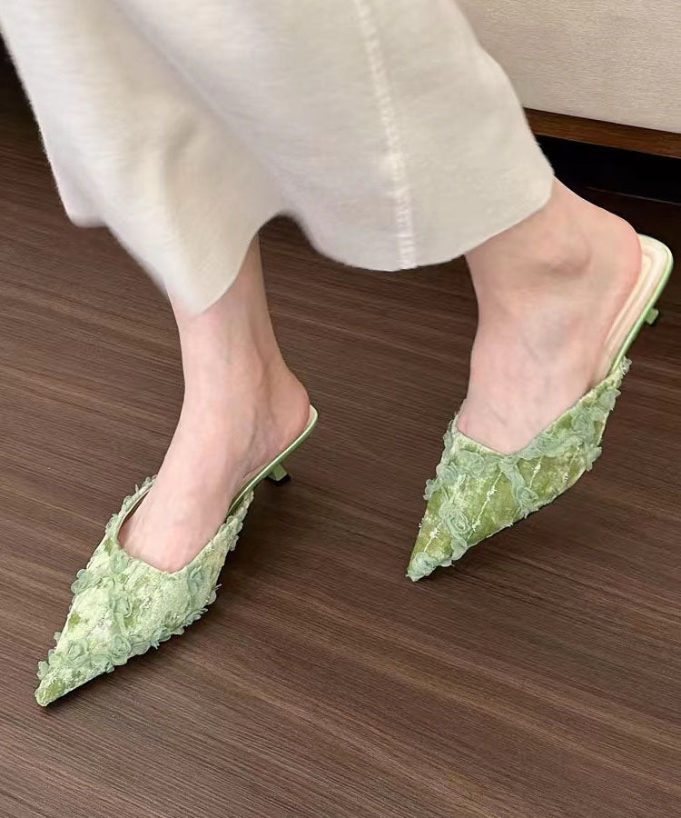 Splicing Kitten Green Slide Sandals Pointed Toe