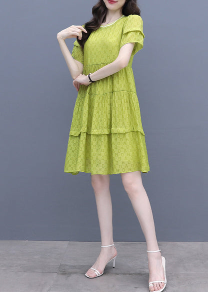 Fluorescent Green O-neck Graphic Patchwork Mid Dress Summer