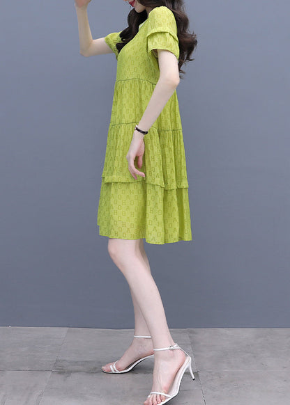 Fluorescent Green O-neck Graphic Patchwork Mid Dress Summer