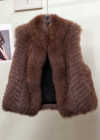 Gilded Stand Collar Leather and Fur Waistcoat Sleeveless