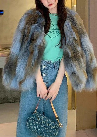Gradient Color Oversized Warm Faux Fox Fur Coats Winter