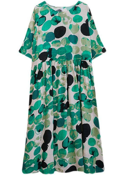 Green Dot Print Pockets Summer Vacation Dresses Half Sleeve