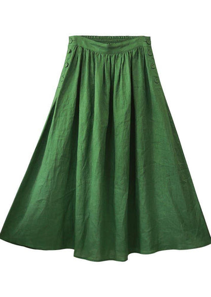 Green Elastic Waist a Line Skirts Summer Linen