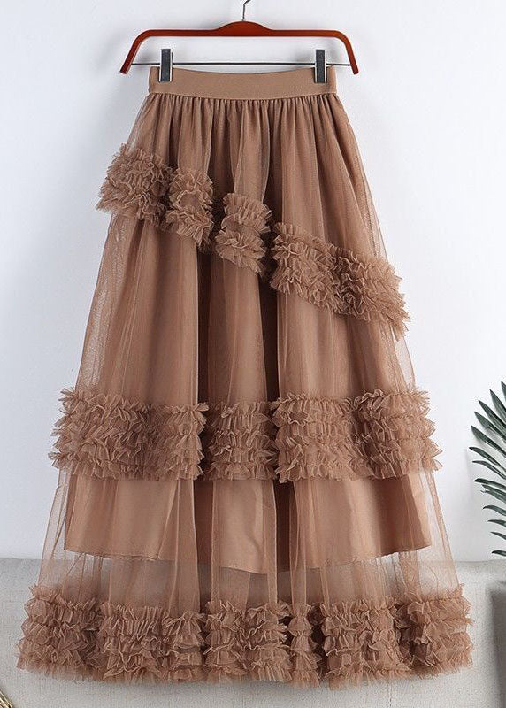 Green High Waist Ruffled Tulle a Line Skirt Spring