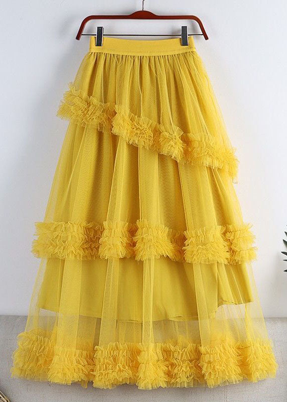 Green High Waist Ruffled Tulle a Line Skirt Spring
