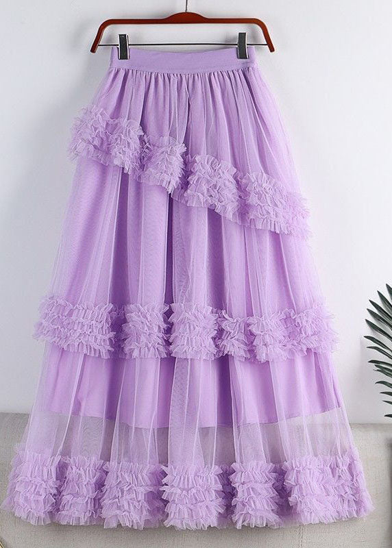 Green High Waist Ruffled Tulle a Line Skirt Spring