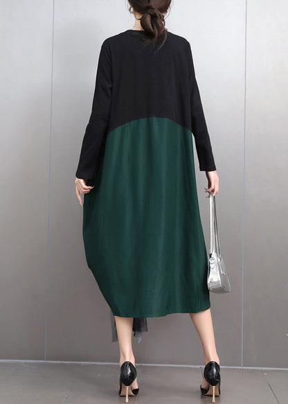 Green Hollow Out Tie Waist Long Dress Long Sleeve