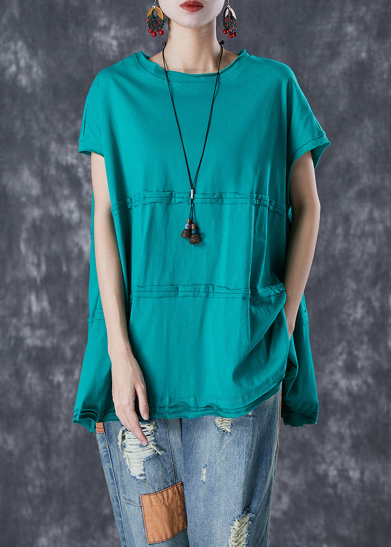 Green Oversized Patchwork Cotton Top Summer
