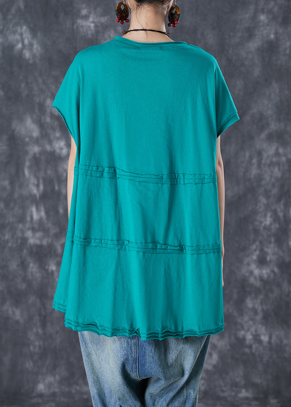 Green Oversized Patchwork Cotton Top Summer