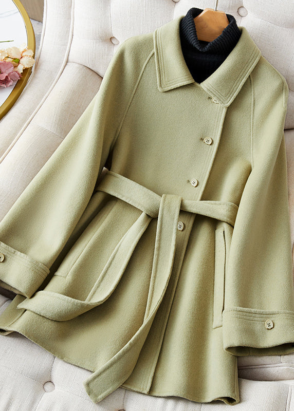 Green Peter Pan Collar Woolen Single Breaste Coat Winter