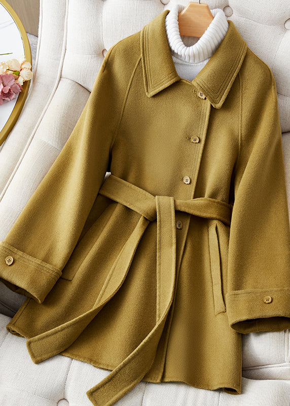 Green Peter Pan Collar Woolen Single Breaste Coat Winter