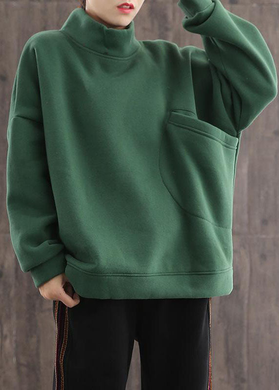 Green Pockets Warm Fleece Sweatshirts Top Winter