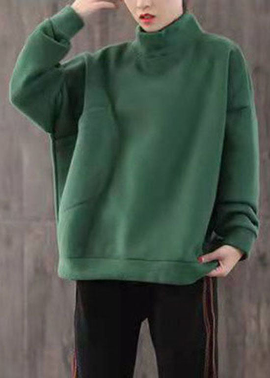 Green Pockets Warm Fleece Sweatshirts Top Winter