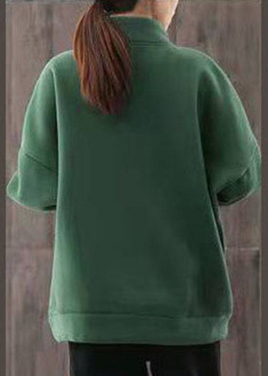 Green Pockets Warm Fleece Sweatshirts Top Winter