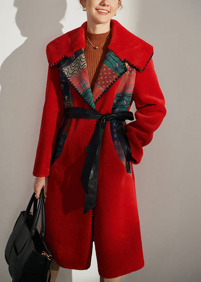 Green Print Pockets Faux Fur Woolen Coats Spring