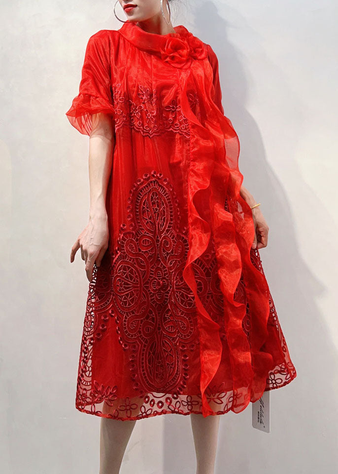 Green Ruffled Embroideried Patchwork Tulle Dresses Summer