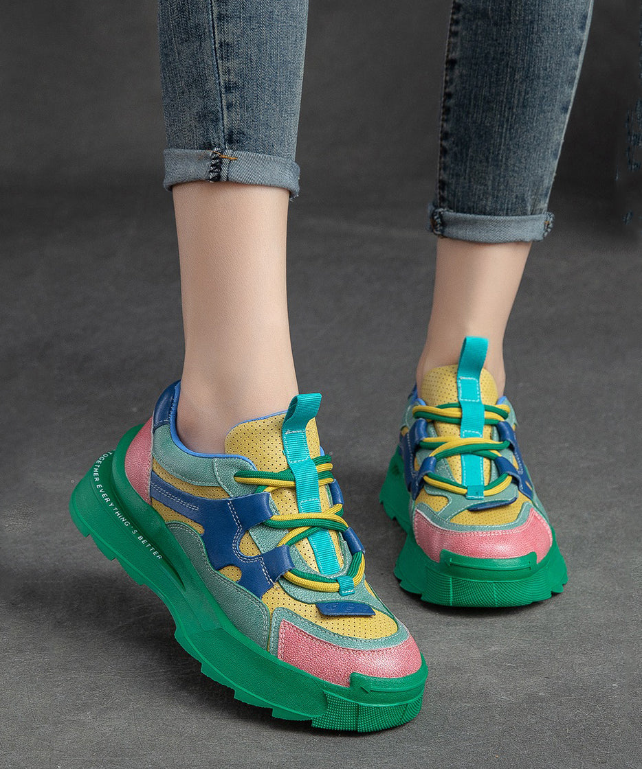 Green Suede Splicing Platform Loafers for