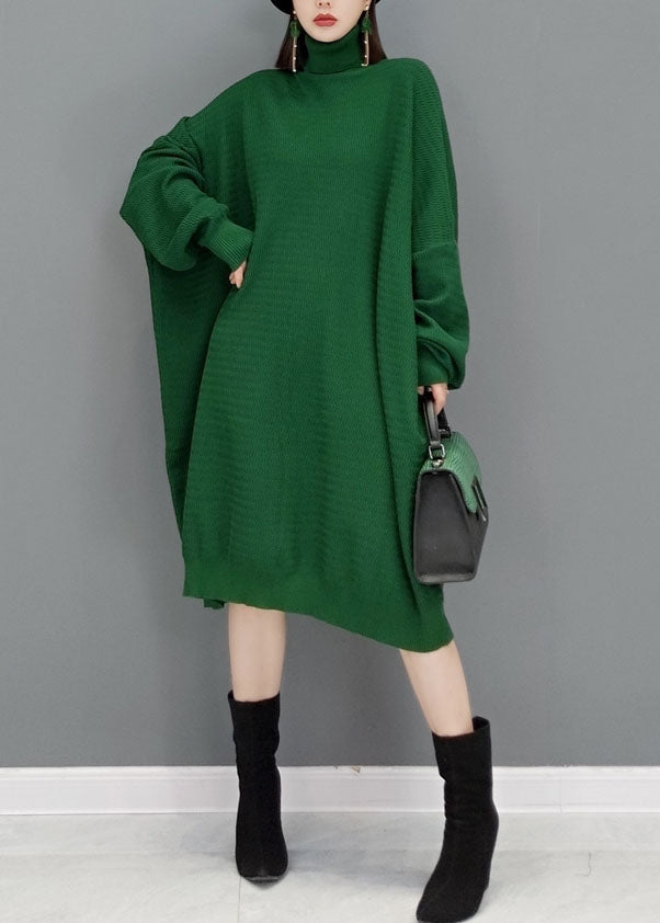 Green Turtleneck Knitted Sweater Dress Fall