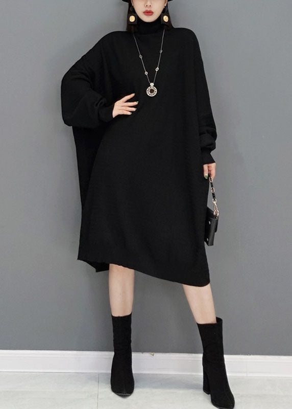 Green Turtleneck Knitted Sweater Dress Fall
