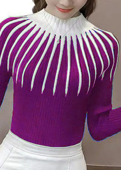 Green Turtleneck Striped Thick Knit Sweaters Bottoming Shirt