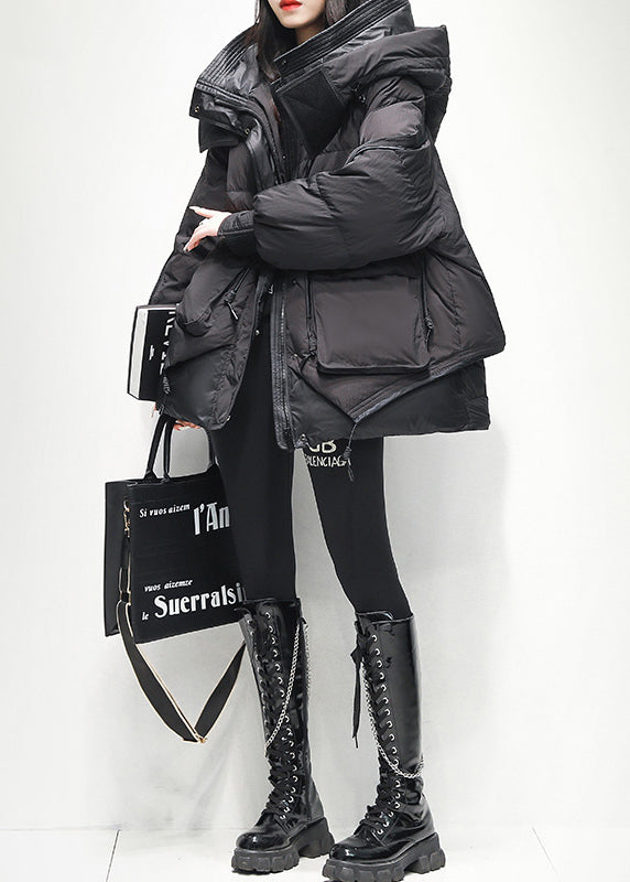 Green Zippered Hooded Pockets Duck Down Jacket Winter