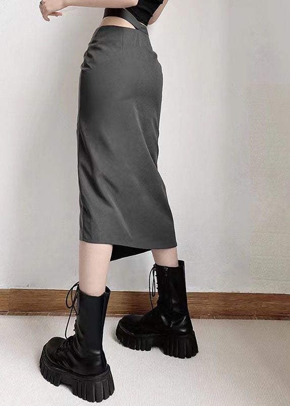 Grey Asymmetrical Patchwork Cotton Skirts Spring