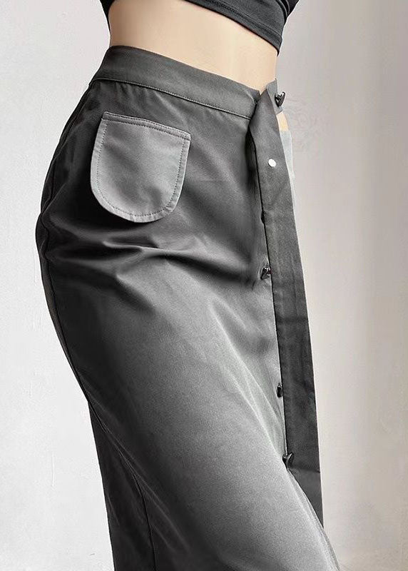 Grey Asymmetrical Patchwork Cotton Skirts Spring