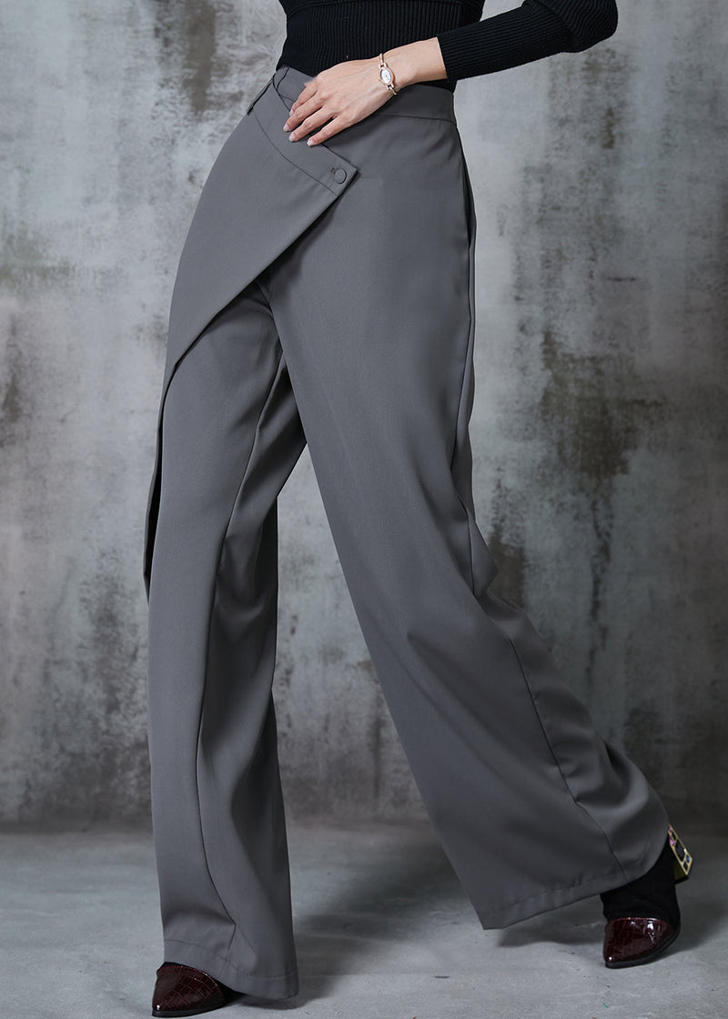 Grey Asymmetrical Silm Fit Spandex Straight Pants Fall