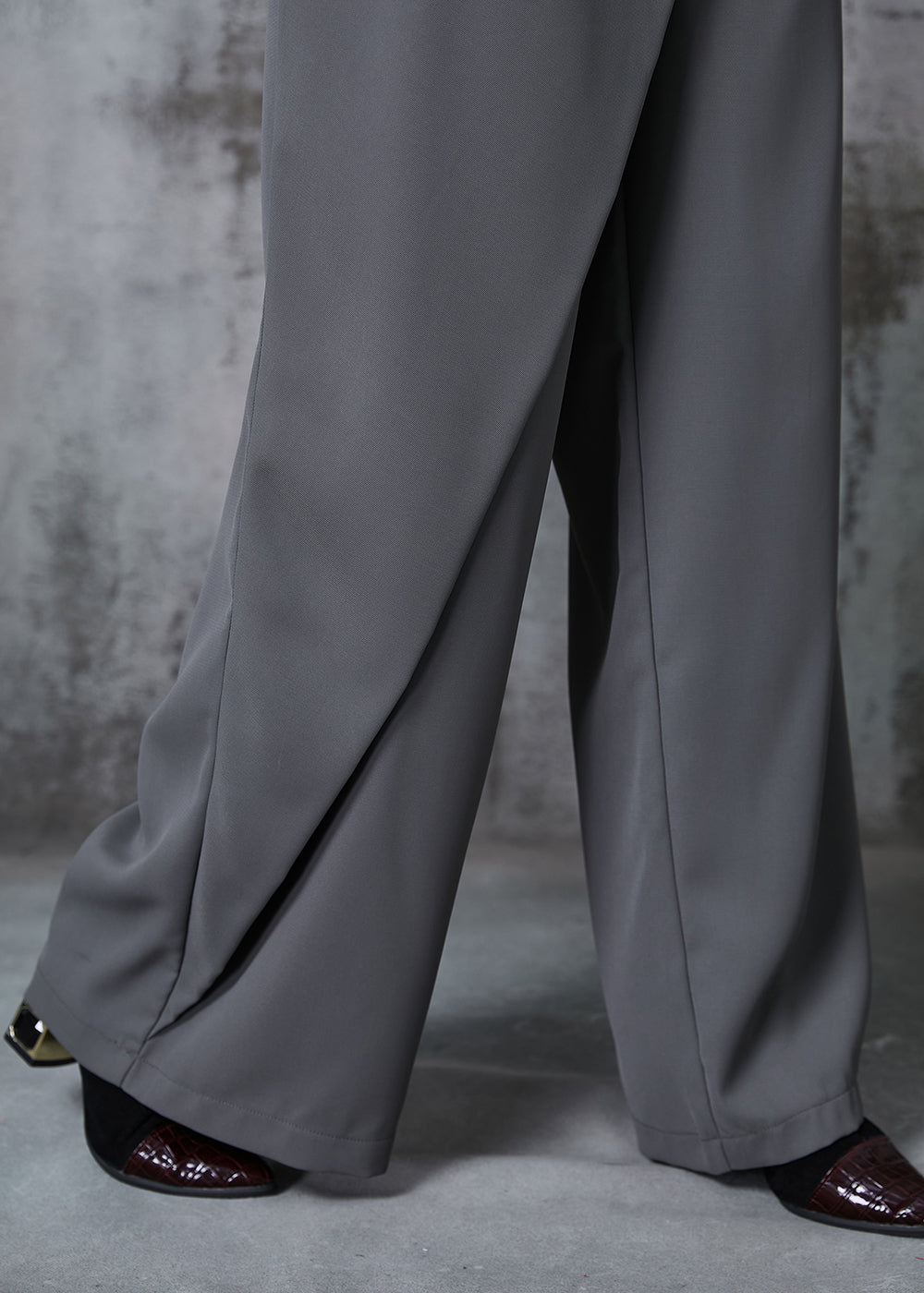 Grey Asymmetrical Silm Fit Spandex Straight Pants Fall