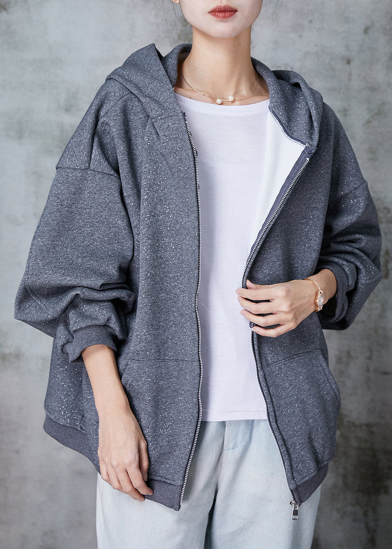 Grey Hooded Sequins Cotton Coat Outwear Spring