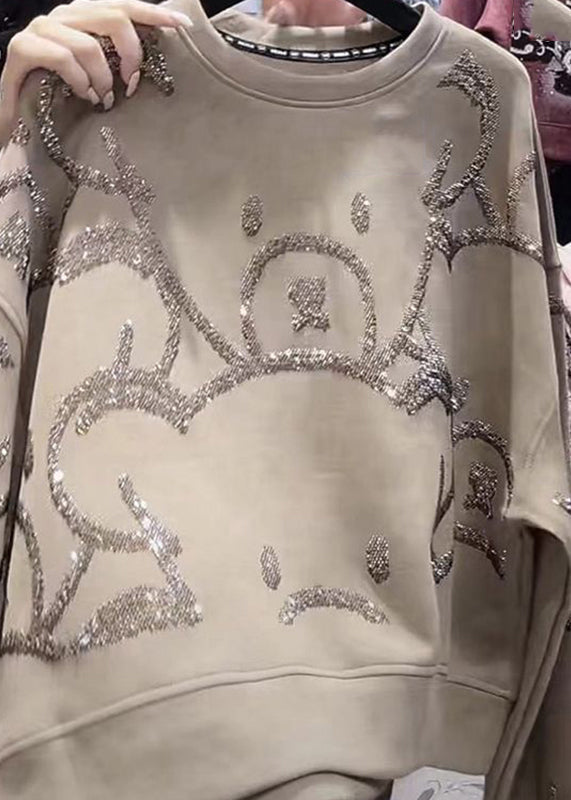 Grey O-neck Sequins Sweatshirt Spring