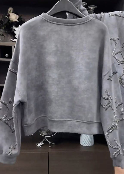 White Text O-neck Sequins Sweatshirt Spring