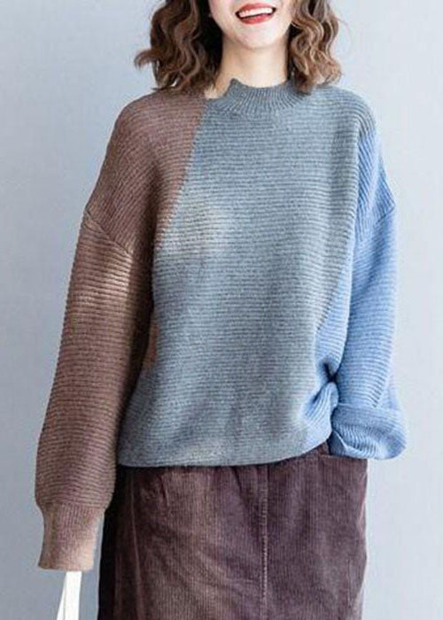 Grey Patchwork Woolen Knit Sweaters Winter