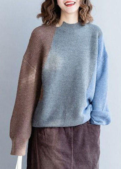 Grey Patchwork Woolen Knit Sweaters Winter