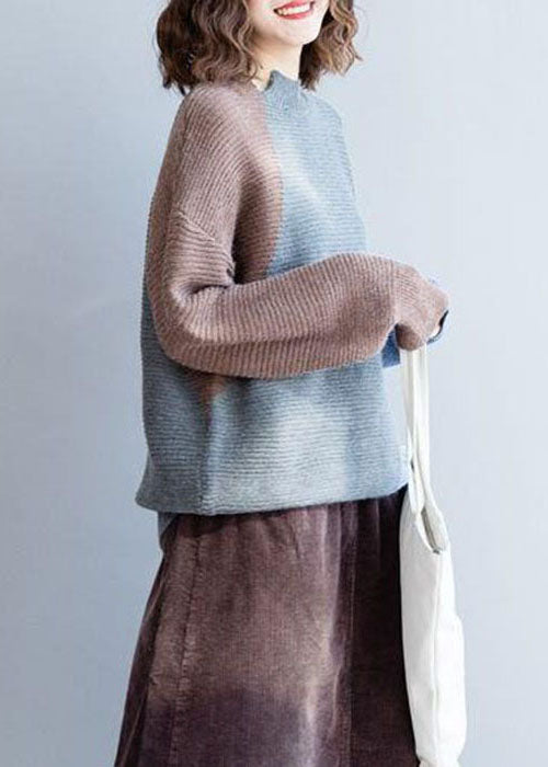 Grey Patchwork Woolen Knit Sweaters Winter