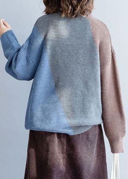 Grey Patchwork Woolen Knit Sweaters Winter