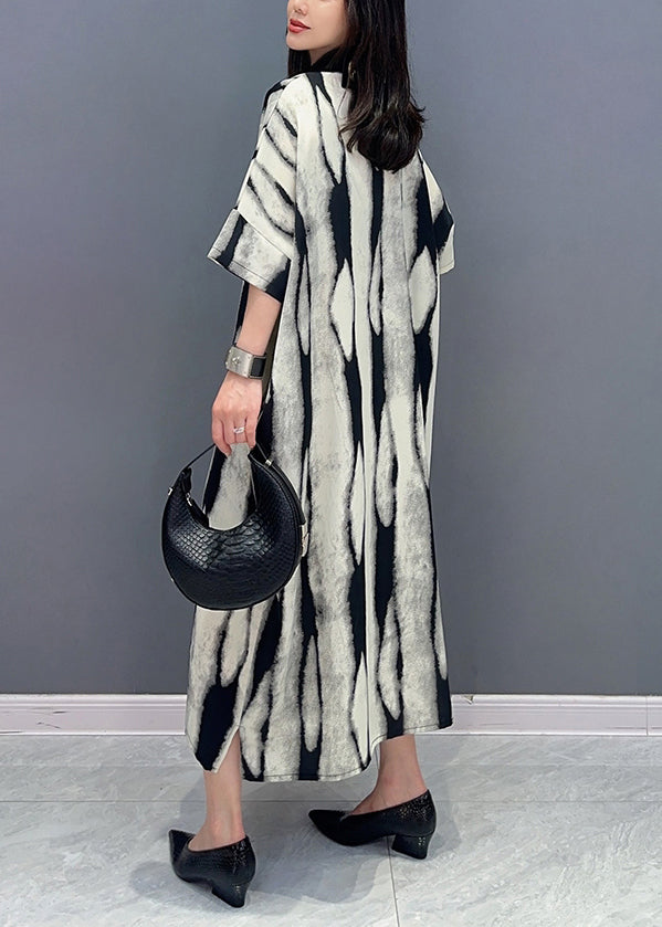 Grey Peter Pan Collar Print Patchwork Cotton Shirts Dress Summer