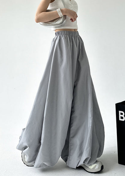 Grey Pockets Elastic Waist Lantern Pants Spring