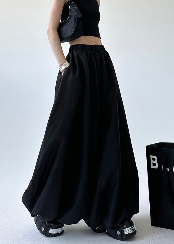 Grey Pockets Elastic Waist Lantern Pants Spring