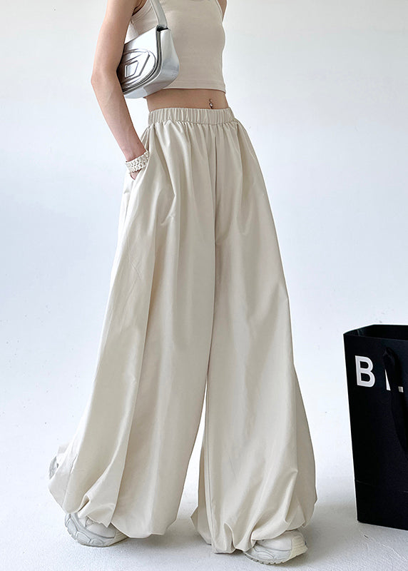 Grey Pockets Elastic Waist Lantern Pants Spring