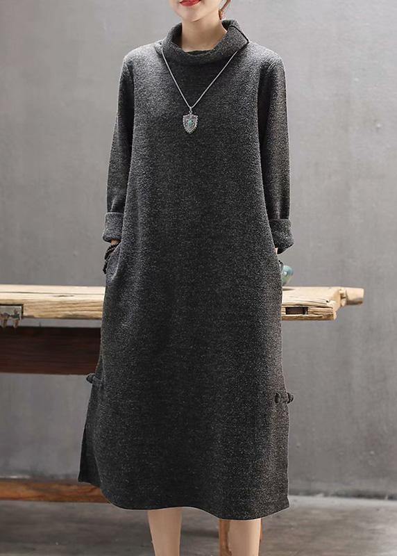 High Neck Side Open Sweater Weather Gray Big Sweater Dress
