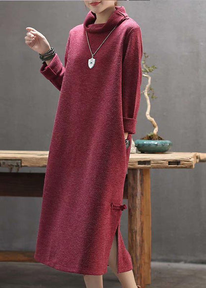 High Neck Side Open Sweater Weather Gray Big Sweater Dress