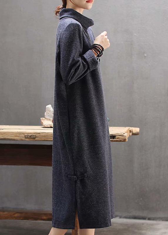High Neck Side Open Sweater Weather Gray Big Sweater Dress
