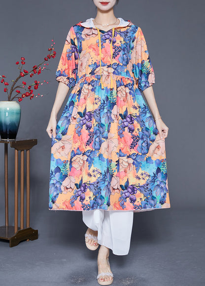 Hooded Print Chiffon Long Dresses Summer