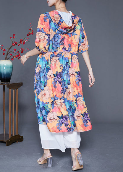 Hooded Print Chiffon Long Dresses Summer