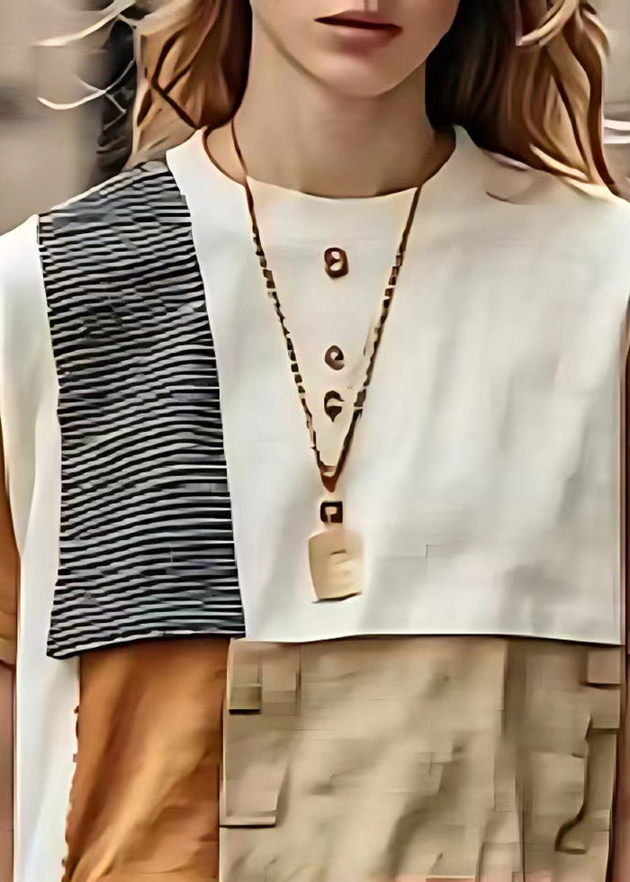Khaki Asymmetrical Patchwork Linen Tanks Summer