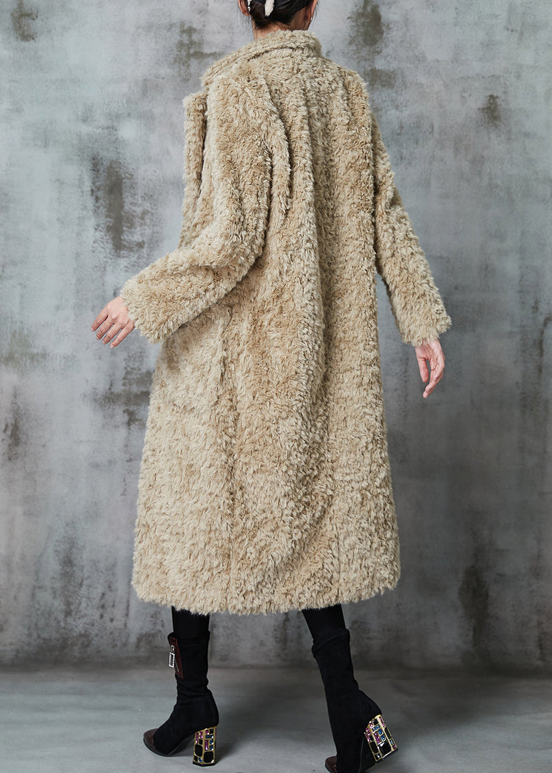 Khaki Double Breast Thick Fuzzy Fur Fluffy Coats Winter