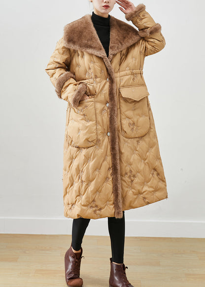 Khaki Embroidered Patchwork Mink Hair Duck Down Canada Goose Jacket Winter