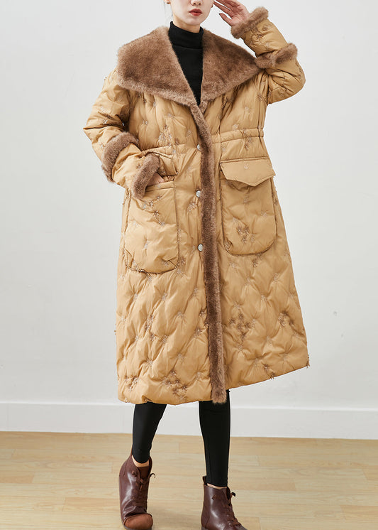 Khaki Embroidered Patchwork Mink Hair Duck Down Canada Goose Jacket Winter